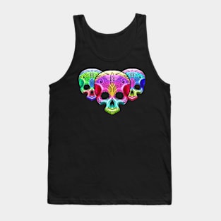 Three Colorful Gradient Sugar Skull Day Of The Dead Tank Top